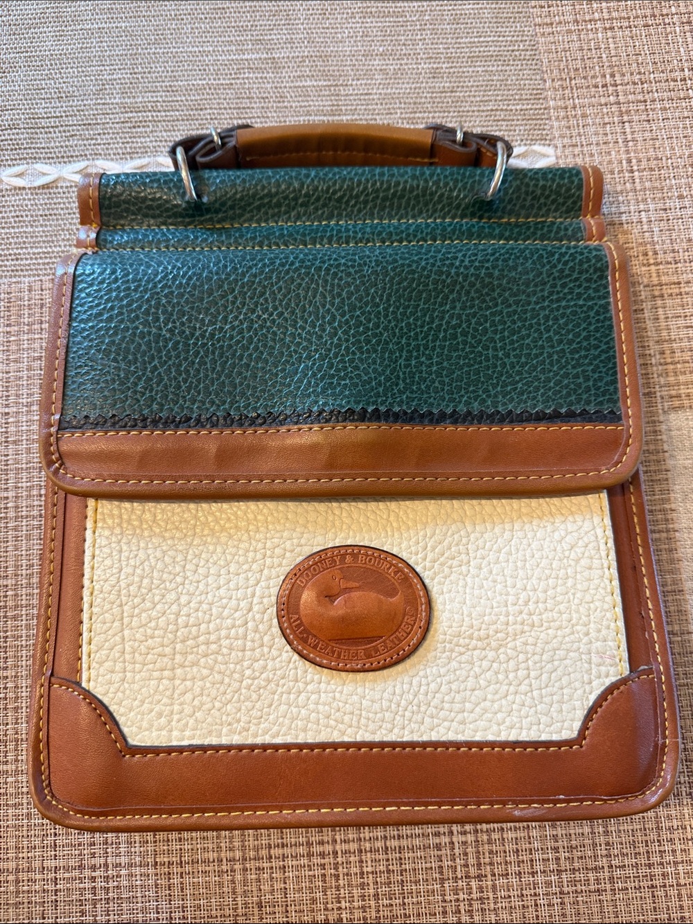 Dooney & Bourke Green, Cream & Brown Leather Crossbody Bag